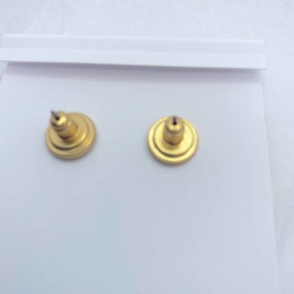 NWOT Tory Burch Gold Logo Dark Blue Medallion Stud Earrings - Picture 6 of 7